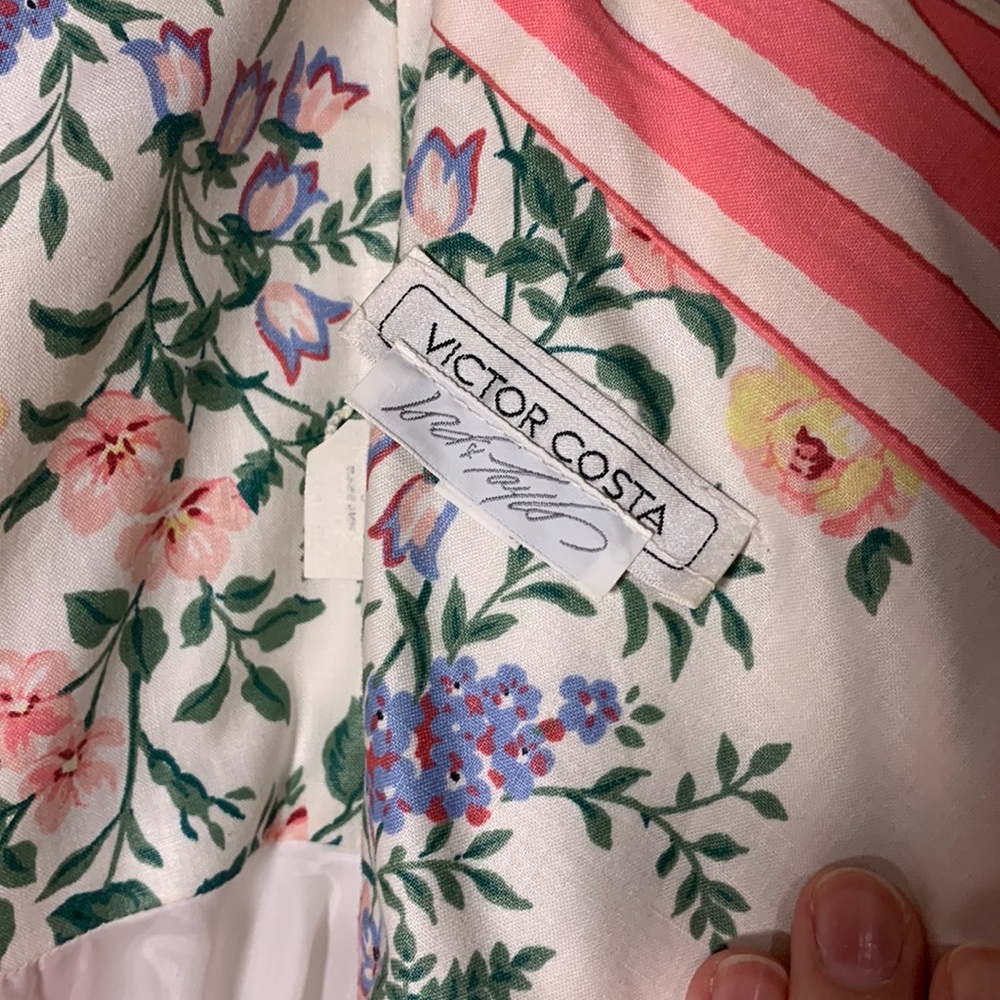 VINTAGE Victor Costa tea-length strapless floral panel dress